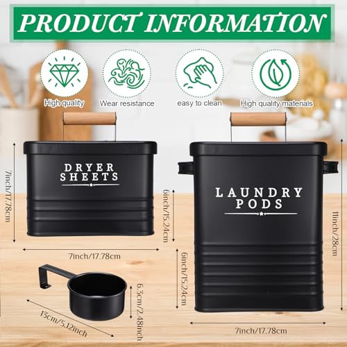 Yaocom 2 Pcs Laundry Pod Container with Dryer Sheet Holder Farmhouse Laundry Room Decor Organization and Storage Detergent Container Box with Lid Handle Metal Dryer Sheet Dispenser(Black) - color: Black