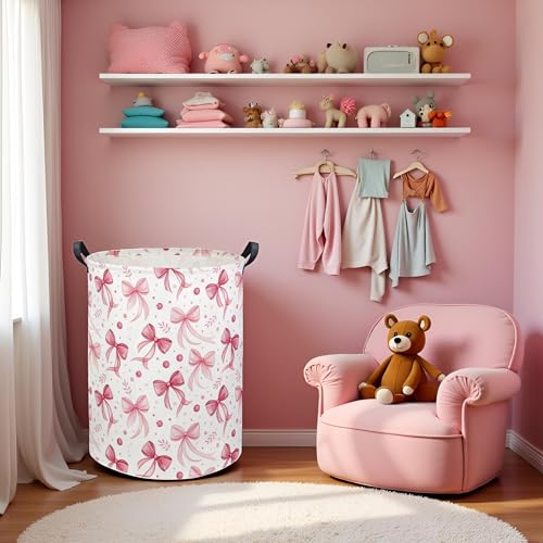 Butterfly Baby Laundry Basket Baby Hamper for Nursery Girl Kids Butterfly Hamper Cute Kids Toys Storage Bin Organizer Butterfly Room Decor for Home(Pink Bowknot) - color: Pink Bowknot