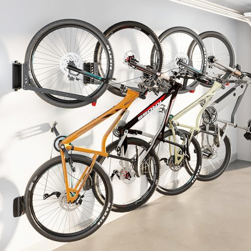 monTEK Swivel Bike Wall Mount, No Heavy Lifting Required Bike Wall Mount, Bike Hangers for Garage, Space-Saving Bike Rack Garage, Easy to Load and Unload, Bike Hanger Can Hold Up to 77 lbs, 4 Pack - style: 4-Pack