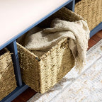 SAFAVIEH Home Collection – Lonan Blue Storage Bench with Seat Cushion, 3 Basket Drawers, Coastal Farmhouse Entryway Design (AMH5733H) - color: Blue