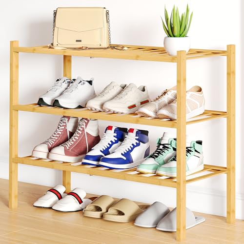 Smiry Shoe Rack, 3 Tier Bamboo Shoe Organizer, Stackable Free Standing Wooden Shoe Storage Shelf for Closet, Entryway, Front Door Entrance, Natural - color: Natural, size: 26.80" Wide - 3 Tier - Regular
