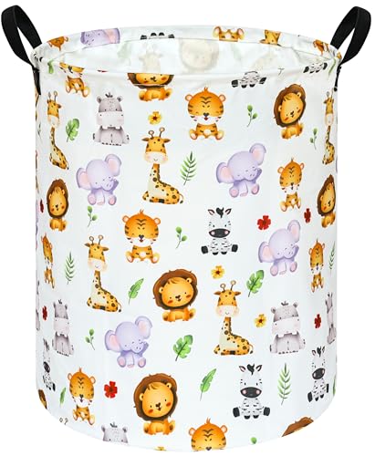 KUNRO Kids Laundry Hamper Clothes Gift Basket Storage Laundry Baskets Organizer Bin with Handles for Nursery Room (Tiger Animals) - color: Tiger animals