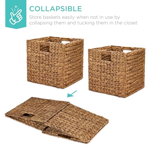 Best Choice Products 12x12in Pack of 5 Cube Storage Baskets, Water Hyacinth Multipurpose Collapsible Organizers, Handwoven Laundry Totes for Laundry, Living Room, Kids Room & Nursery - Chestnut - color: Chestnut, size: 12x12in