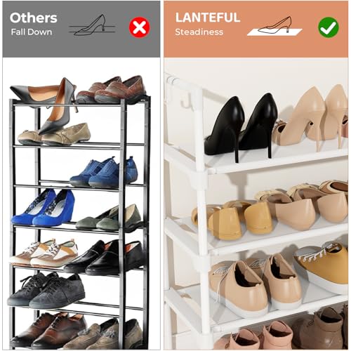 LANTEFUL 3 Tier Shoe Rack for Closet, Shoe Organizer with 5 Hooks, Long Shoe Shelf Storage for Shoe and Boot Stackable Free Standing Shoe Rack for Entryway, Garage, Small Spaces, Dorm, White - color: White, size: 27.8"W - 3 Tier