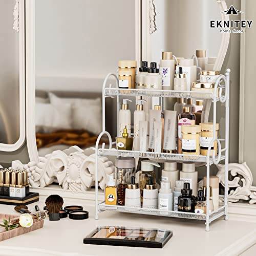 EKNITEY 3-Tier Bathroom Organizer - Sink Organizer Spice Rack for Countertop Storage, White (No Assembly) - color: white