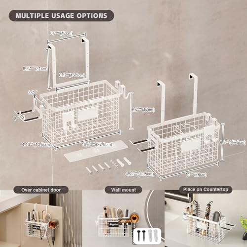Magheo 2 Pack Hair Tool Organizer,Adhesive Hair Dryer Holder Cabinet Door/Wall Mounted Adjustable Height Blow Dryer Holder Under Sink Bathroom Hair Appliance Organizer and Storage Countertop(White) - color: White, size: Cabinet Door - 2 Pack (1 Tier)