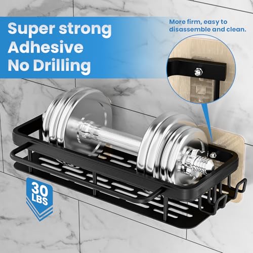 4-Pack Adhesive Shower Caddy with Soap Holder – Rustproof Aluminum Black Shower Shelves & Towel Bar, No Drill Bathroom Organizers and Storage, Anti-Tip Shower Rack for Inside Shower - size: 4-Pack