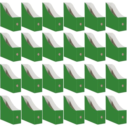 Limitliho Cardboard Magazine Holder (24 Pack), Sturdy Book Bins for Classroom, Vertical File Folder Organizer, 10.6'' 10.2'' 3.5'' Inch Magazine Rack (Green, 24 Pack) - color: Green