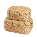 LUSYDECO Set of 2 Wicker Storage Baskets with Lid, Rattan Basket Decorative Boxes, Woven Storage Box Hyacinth Basket with Lids, Small Scalloped Edge Wicker Baskets with Lids