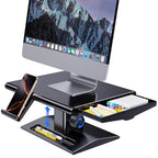 Computer Monitor Stand Riser for Desk,5.7-6.5 Inches Height Adjustable with Storage Drawer & Phone Holder,Workspace Desktop Organizer Monitor Stands Risers Shelf for Computer,Laptop,Printer,TV