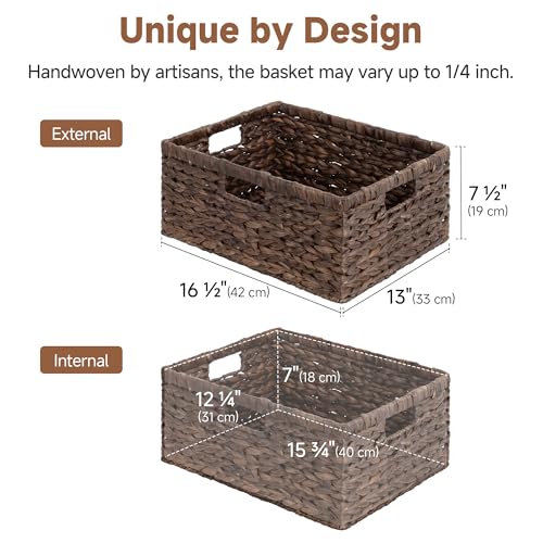 StorageWorks Large Storage Baskets for Shelves, Wicker Shelf Baskets for Organizing, Water Hyacinth Basket with Handles, Decorative Storage Basket for Toy, Pantry Organizers - color: Brown (Water Hyacinth), size: 16 ½"L x 13"W x 7 ½"H