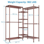 Ulif E4L L-shaped Clothes Rack, Heavy-Duty Garment Rack, Metal Freestanding Clothing Organization Storage System with Shelves and Hangers, Max Load 962lbs, 42.7" W x 42.7" D x 79.3" H, Bronze - color: Bronze