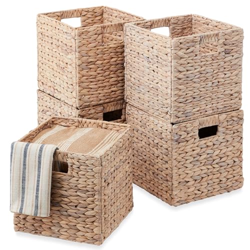Best Choice Products 10.5x10.5in Pack of 5 Cube Storage Baskets, Water Hyacinth Multipurpose Collapsible Organizers, Handwoven Laundry Totes for Laundry, Living Room, Kids Room & Nursery - White - color: White, size: 10.5x10.5in