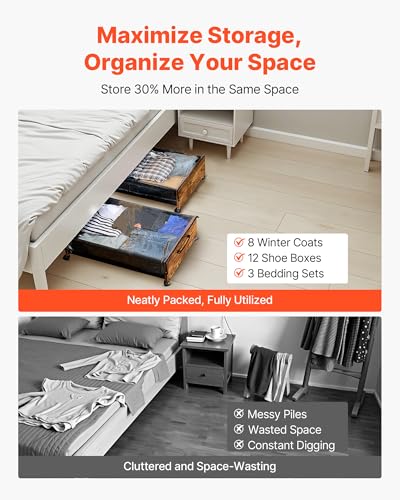 VEVOR Under Bed Storage with Wheels, 36.0 x 18.1 x 7.3 inch, Underbed Containers with Clear Lid, Underbed Shoe Organizer, Rolling Under the Bed Storage Bins for Clothes Shoes Blankets Bedroom, 2 Pack - style: E