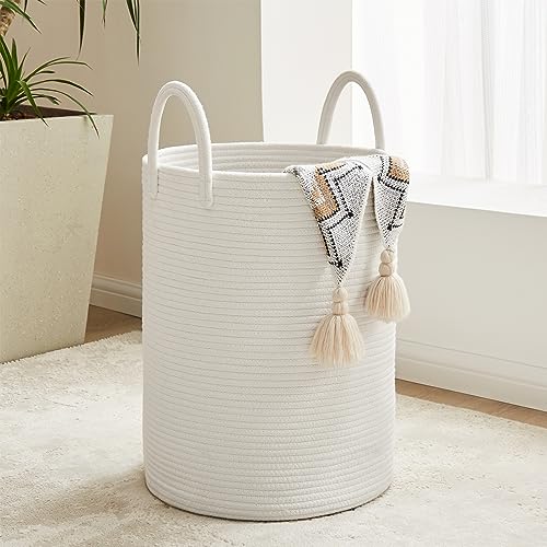 Cotton Rope Laundry Hamper by YOUDENOVA, 58L - Woven Collapsible Laundry Basket - Clothes Storage Basket for Blankets, Laundry Room Organizing, Bedroom Storage, Clothes Hamper – White - color: White, size: 58L