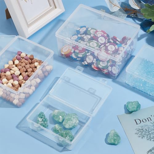 BENECREAT 4 Sizes Bead Storage Organizer Box, Rectangle Clear PP Plastic Box Containers, Dustproof Case with Hinged Lid for Cards, Beads and Craft Supplies - size: 4 Sizes