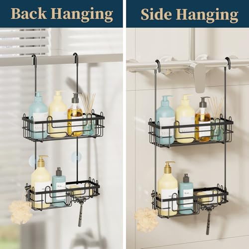 Consumest Over the Door Shower Caddy - 2-Tier Hanging Shower Organizer with Soap Holder, Rustproof Bathroom Storage and Organizer Rack for Shampoo, Towels, and Toiletries, Black - color: Black, size: 2 Tier-Shower Door