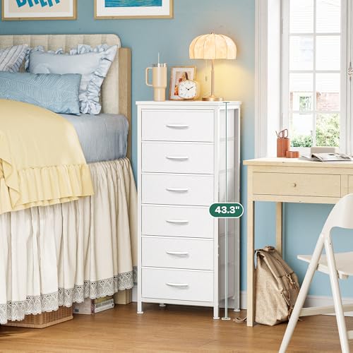 Huuger 43.3 Inch Tall Dresser for Bedroom, 6 Drawer Dresser & Chests of Drawers, Fabric Dresser for Closet, Bedroom, Night Stand, End Table with Metal Frame, Storage Tower with Fabric Bins, White - color: White, size: 43.3inch(6 Drawers)