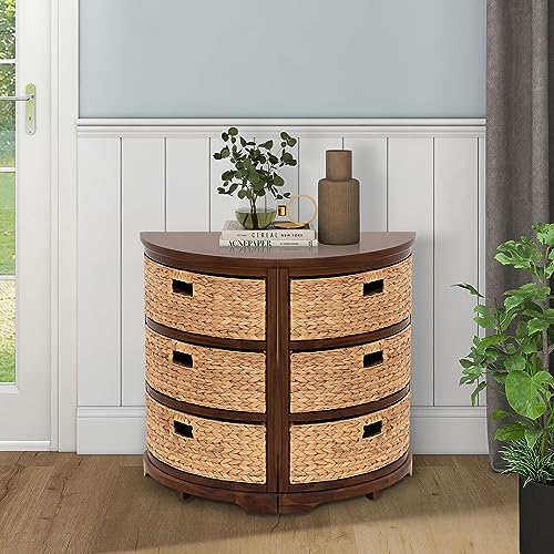 eHemco Hampton Meadows 3 Tier X-Side Corner Table Storage Cabinet with 3 Wicker Baskets, Walnut - color: Walnut, size: 14"D x 14"W x 25.5"H (3 Drawers)
