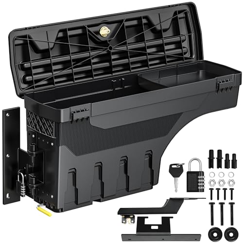 oEdRo Truck Bed Storage Tool Box Fits 2015-2026 Ford F150 Driver Side, 180 Degree Rotation Rear Tool Boxs with Lockable Lid & Password Padlock, Black Waterproof Wheel Well Storage - size: Driver Side