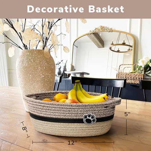Dog Toy Basket Small Baskets for Gifts, Woven Baby Storage Basket for Towels, Toys, Storage Organizer Bins for Living Room, 12 x 8 x 5 inches - color: Brown Mix, size: 12"L x 8"W x 5"H