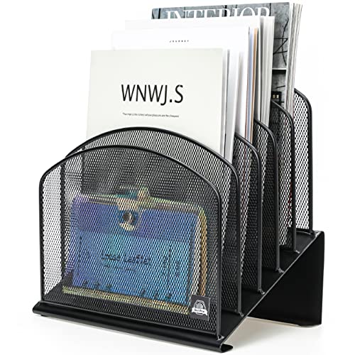 Delifox Inclined Desk File Organizer,Vertical File Folder Holder Stand Metal Rack File Sorter for Office Classroom Desktop Organization - color: Black, size: 1Pack