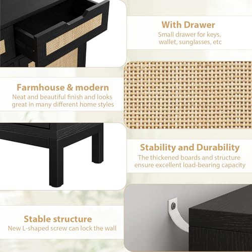 Jocoevol Rattan Shoe Cabinet for Entryway with 4 Flip Drawers and 2 Drawers, Narrow Freestanding Shoe Storage Cabinet with Metal Legs for Entryway/Hallway/Foyer (Black) - color: Black