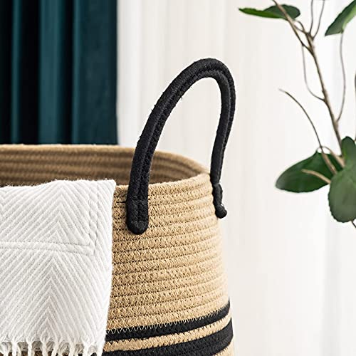 Jute Rope Laundry Hamper by YOUDENOVA, 105L - Woven Collapsible Laundry Basket - Clothes Storage Basket for Blankets organizing, Bedroom Storage, Clothes Hamper – Brown & Black - color: Jute
