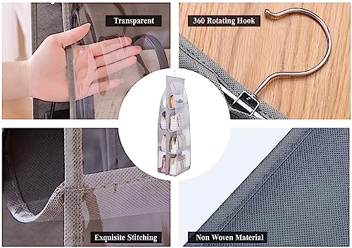 AARAINBOW 2 Packs Hanging Handbag Purse Organizer, Hanging Hand Bag Organizer Wardrobe Closet Purse Holder, 8 Pockets, 43.3L x 14.1W (B Gray Light Pink) - color: B Gray Light Pink