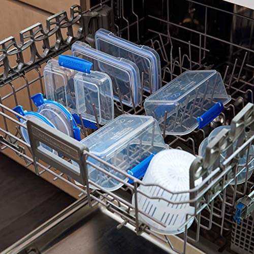 Sistema 3-Piece Food Storage Containers with 2 Compartments and Lids for Meal Prep, Dishwasher Safe, 11.8oz, Clear/Blue - size: 11.8oz, style: Set of 3