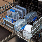 Sistema 3-Piece Food Storage Containers with 2 Compartments and Lids for Meal Prep, Dishwasher Safe, 11.8oz, Clear/Blue - size: 11.8oz, style: Set of 3
