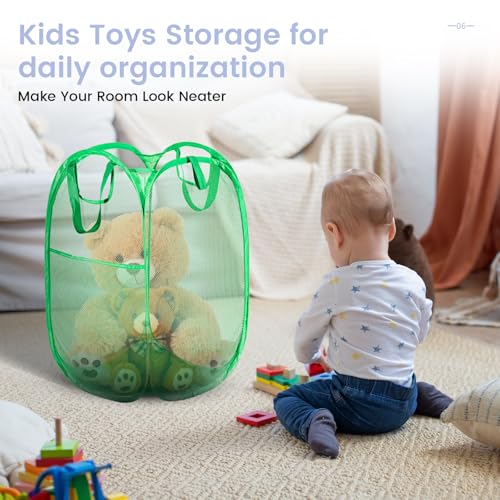 HOUSE AGAIN 2 Pcs Pop Up Laundry Hamper, Strong Mesh Laundry Baskets Collapsible, Hamper with Handles and Side Pocket, Portable Foldable Dirty Clothes for Dorm, Laundry room and Travel Storage, Green - color: Green, size: 2-Pack