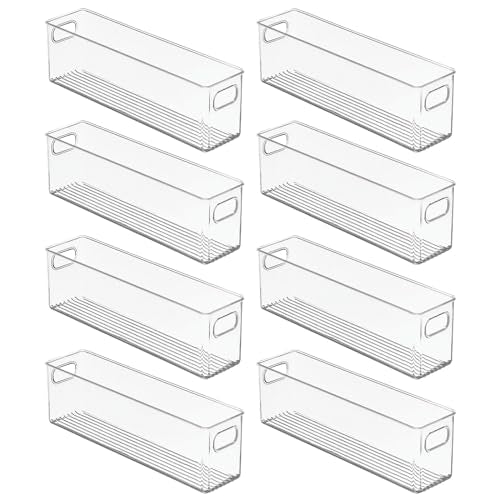 mDesign Plastic Bathroom Storage Container Bins w/ Handles - Closet, Cabinet, Vanity, Cupboard Shelf Organization, Hair Tools Accessory Organizer - Ligne Collection; Clear, ‎5x3.75x16 (Pack of 8) - size: ‎5 x 3.75 x 16 (Pack of 8)