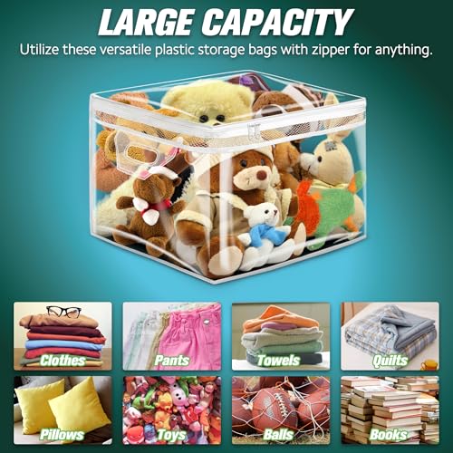 HIBAG 10 Gallon Large Storage Bag for Clothes, Zipper Clothing Storage Bag, Clear Organizer with Reinforced Handles, for Closet and Underbed Storage (4 Pack) - size: 10 gal Clear - 4 pack