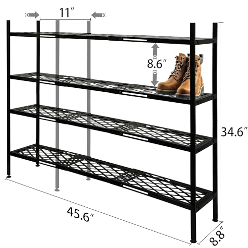 Shoe Rack, 4-Tier Long Shoe Rack, Stackable Shoe Storage Organizer Expandable Shoe Shelf Stand, Holds up to 25-30 Pairs of Shoes for Entryway, Garage, Front Door Entrance, Metal,45.6in Black - color: Black, size: 4-Tier