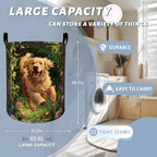 Energetic Running Golden Retriever Laundry Basket with Handles, 19.7"x15.7" Clothes Foldable Laundry Hamper Organizer for Dorm Nursery Bedroom Bathroom Decor, Toy Storage Bin for Kids - style: Golden Retriever61