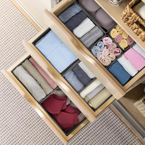 Kootek 16 Pack Drawer Organizer Clothes, Dresser Drawer Organizers for Clothing Fabric Foldable Closet Organizers and Storage Bins for Baby Clothes, Nursery, Underwear, Bras, Socks - color: Dark Grey