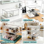 Prsildan Stackable Clear Makeup Organizer Acrylic Storage Drawers with 2 Drawers for Vanity Bathroom Office Desk Modular Drawer System for Cosmetics Jewelry Toiletries Home Organization - style: Style2-2Drawers