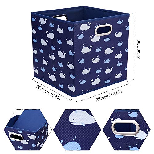 Fabric Cube Storage Bins Whale10.5x 10.5 x 11 in Foldabe Navy Blue Storage Cubes Folding Cloth Storage Cubes Boxes Collapsible Cube Inserts Storage Baskets Drawer for Cube Organizer Closet QY-SC11-6 - color: Navy Blue-Whale(Set of 6)