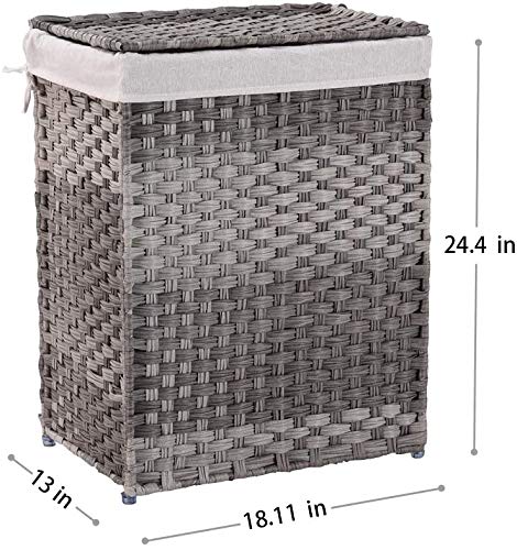 Mxfurhawa Slim Laundry Basket on Wheels, Heavy Duty Cotton Liner Laundry Storage Hamper with Handles, Collapsible Clothes Wire Basket Organizer Laundry Bag (2PCS-02A) - color: 2PCS-02A