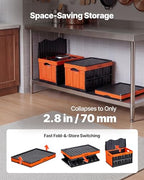 VEVOR Plastic Collapsible Storage Bins with Lids, 45L 3Packs, Stackable Folding Storage Crates with Handles, Holds 44 lbs Per Bin, Heavy Duty Containers, Space-Saving Baskets, for Home Organizing - size: 45L-Orange-3PC