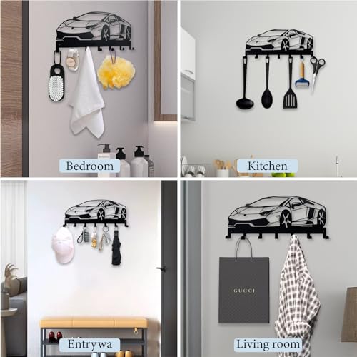 Metal Car Key Holder for Wall,Metal Key Organizer Wall Decorative with 7 Hooks,Black Wall Mount Key Holder for Entryway,Front Door,Hallway,Office - color: Car