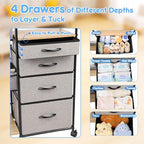 Fabuday Baby Diaper Caddy Organizer Cart - 4 Tier Rolling Diaper Cart with Wheels, Baby Essentials Organizers and Storage, Mobile Utility Carts for Bedside, Crib Nursury, Bedroom, Changing Table