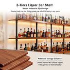 55" Modern Wall Mounted Wine Rack with LED Lights, 3-Tiers Industrial Pipe Liquor Floating Shelves, Rustic Metal Wall Wine Rack for Home, Restaurant, Commercial Bar, Kitchen Storage Display - size: 55inch/140cm