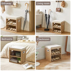 YMYNY Small Shoe Storage Bench with Cushion, 2 Tier Entryway Bench with Storage, Shoe Rack Bench for Entryway, Living Room, Hallway, Closet, Bedroom, 15.4L*11W*16.54H, Light Natural UHBD028R - color: Light Natural