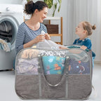 Collapsible Laundry Baskets with 3 Compartment, 150L Tear-proof Pop Up Hamper, Foldable Laundry Basket with Tote Handles, Dirty Clothes Hamper for Laundry, Bedroom, Bathroom, Dorm Grey - style: 3 Compartments- Grey