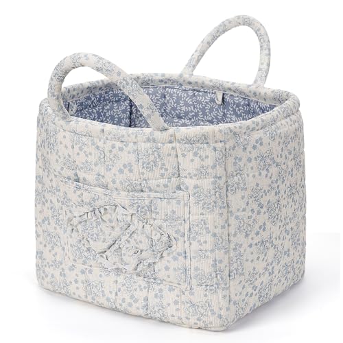 Floral Fabric Storage Basket Car Interior Storage Basket Underwear Sundries Laundry Baskets Supplies Home Organizer Bag (Blue) - color: blue