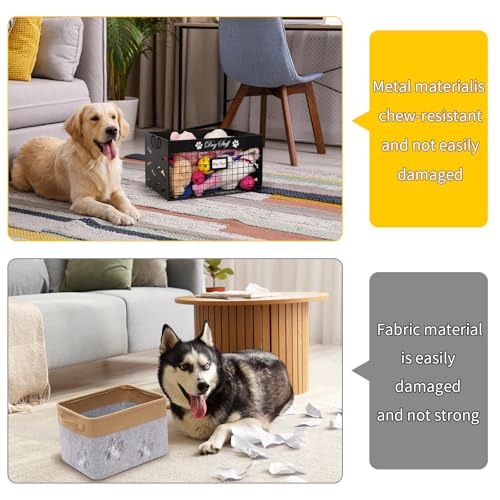Bfttlity Dog Toy Basket - Large Dog Toy Box with Handles and Label Position Design for Living Room, Metal Dog Toy Bin Storage for Dogs Chew Pets Toys, Blankets, Clothes, Food (Black) - color: Large Black