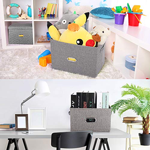 Linen Fabric Collapsible Storage Bins with Removable Lids and Handles, Washable Storage Box Containers Baskets Cube with Cover for Bedroom,Closet,Office,Living Room,Nursery (Grey, Small) - color: Grey, size: Small