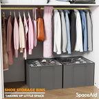 SpaceAid Shoe Organizer for Closet, 2 Pack Foldable Shoe Storage Containers Baskets Boxes Bins w/Adjustable Dividers, Fits 16-32 Pairs, Grey - color: Grey
